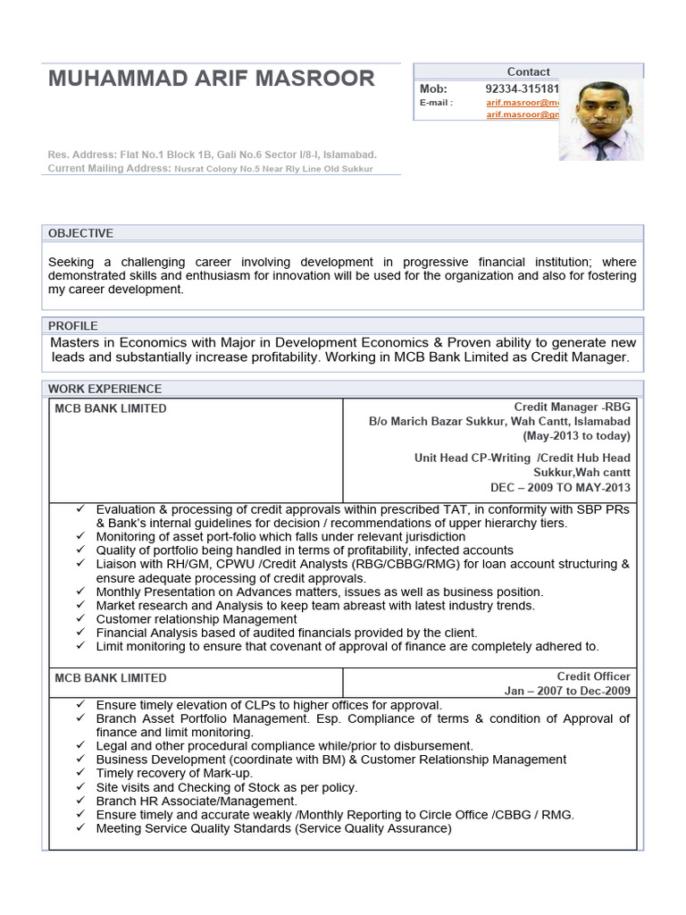 Arif CV | PDF | Career & Growth | Finance & Money Management