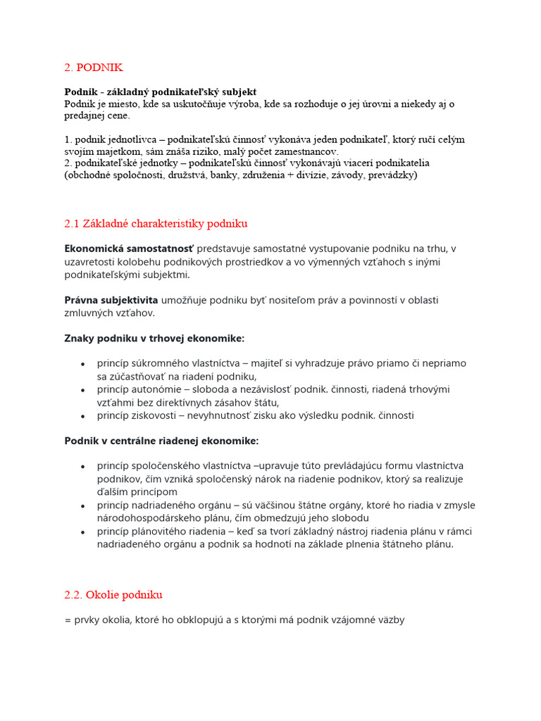 Podnik - Charakteristika, Okolie, Zložky, Typy | PDF