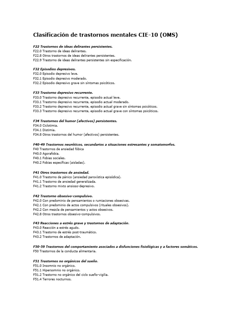 Clasificación de Trastornos Mentales CIE PDF Depresión (estado de