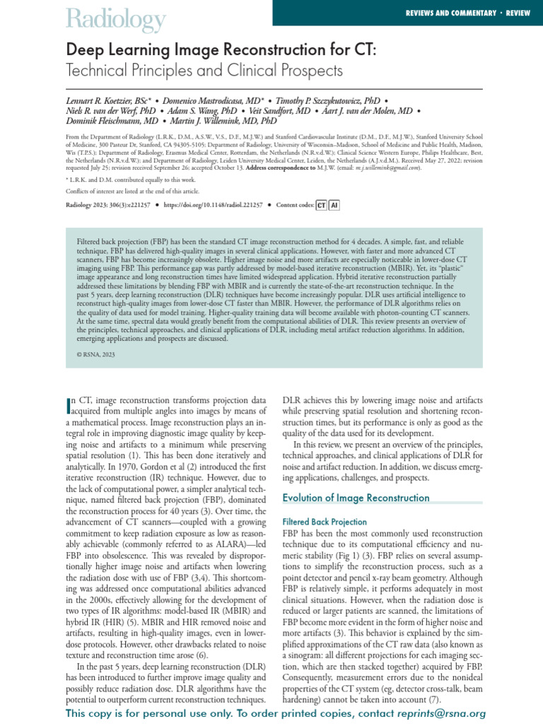 2023 Deep Learning Image Reconstruction For CT Technical Principles and ...