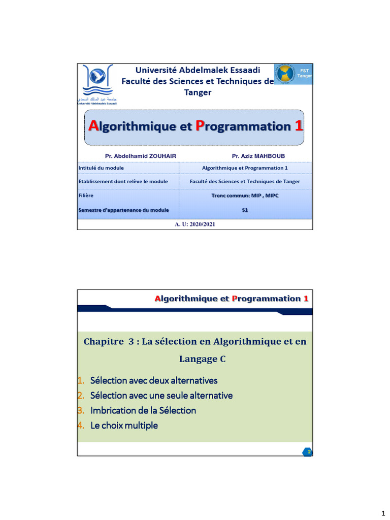 Sélection en Algorithmique et C | PDF | Structure de contrôle ...