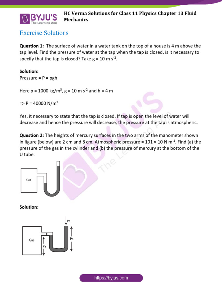 HC Verma Class 11 Fluid Mechanics Solutions | PDF | Buoyancy | Density