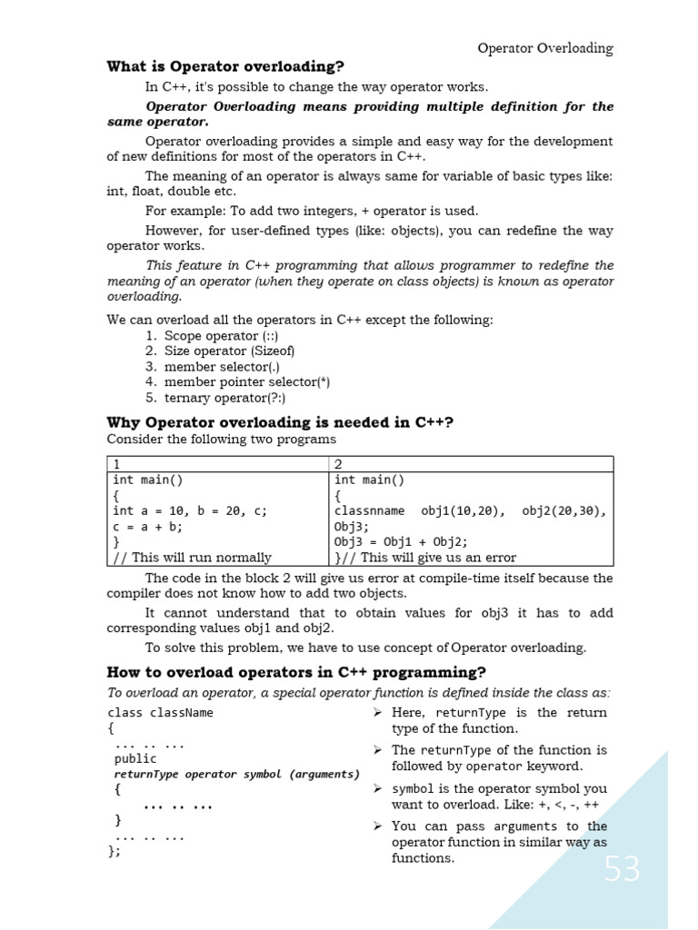 Operator Overloading What Is Operator Overloading?: Returntype Operator ...