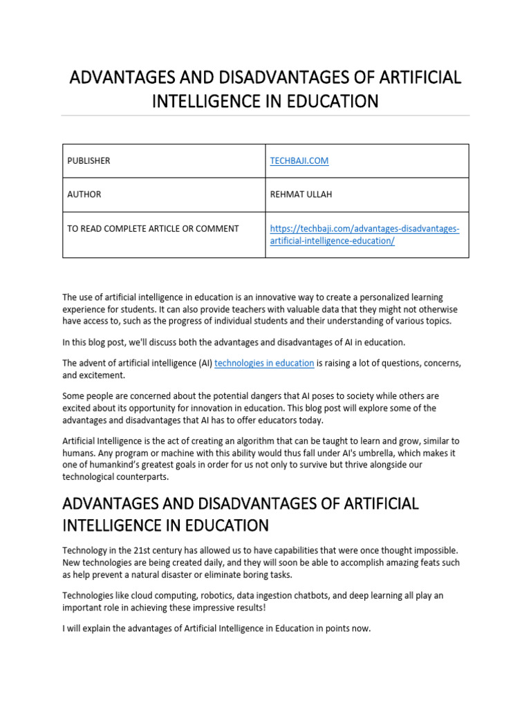 AI in Education: Pros and Cons | PDF | Computers