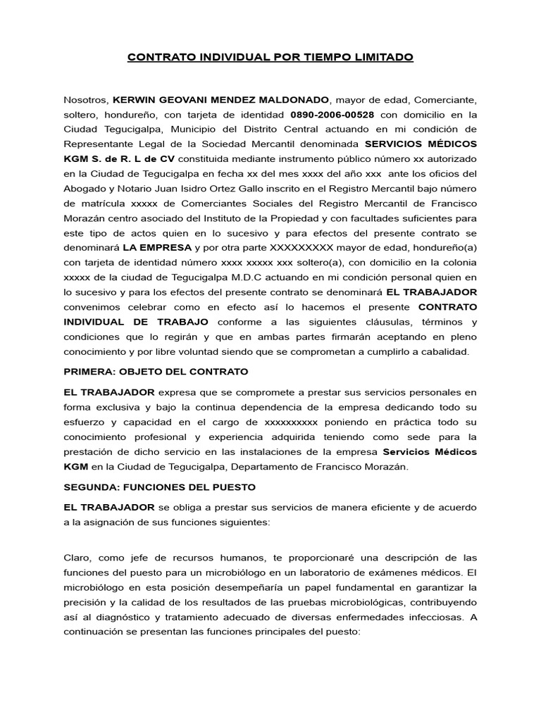 Contrato Individual Por Tiempo Limitado | PDF
