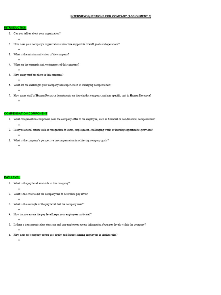Hrm648 Company Interview Questions Pdf Performance Appraisal