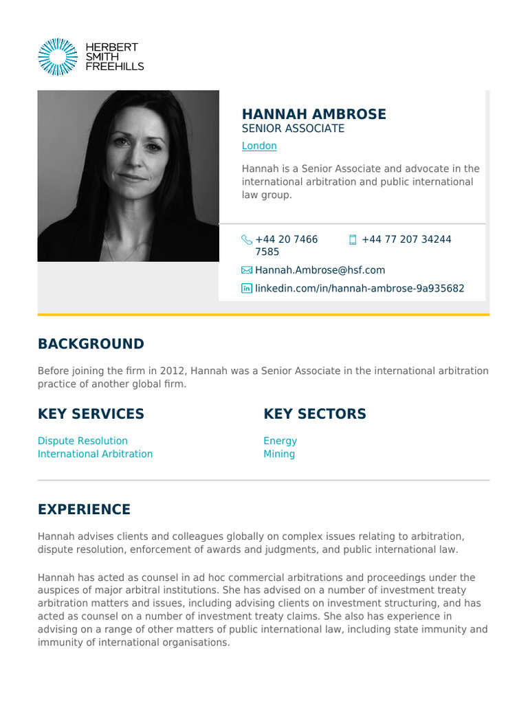 Hannah Ambrose Int'l Arbitration Expert PDF Politics Social Science
