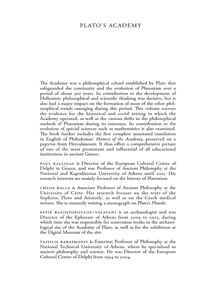 Plato s academy its workings and its history by paul kalligas chloe