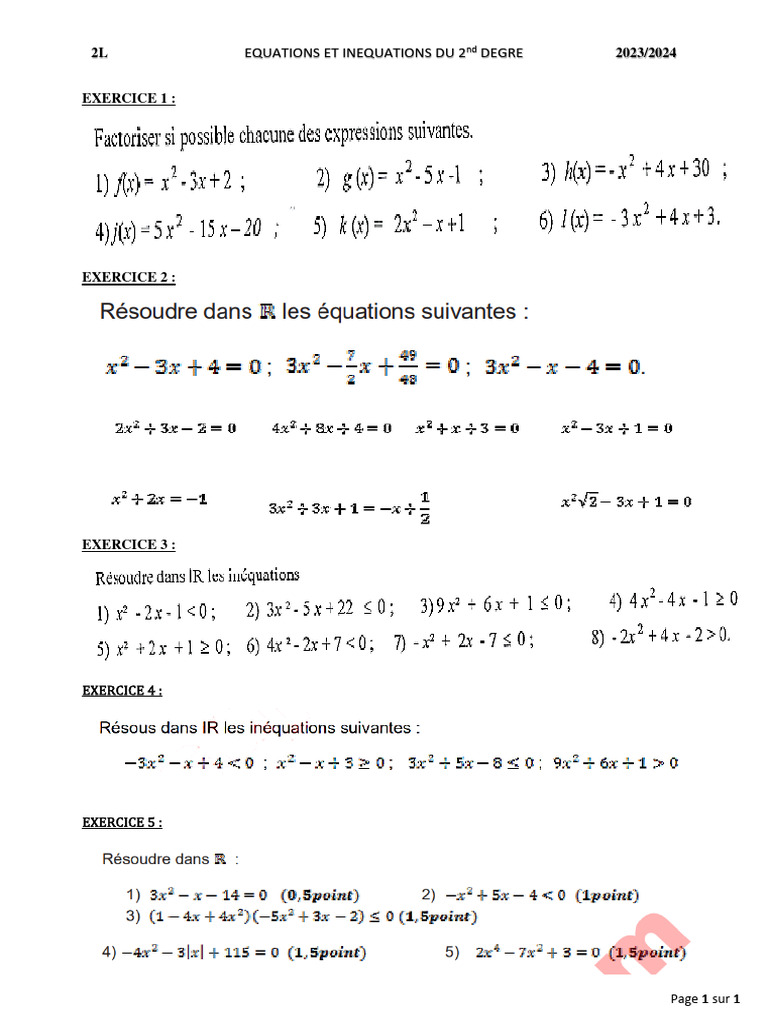 2nd Degree Equations and Inequalities 2023 | PDF