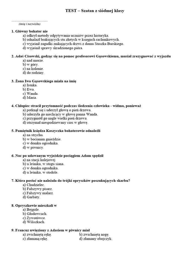 Szatan Z Siódmej Klasy Test