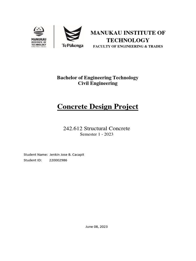 Concrete Design Project: Manukau Institute of Technology | PDF ...