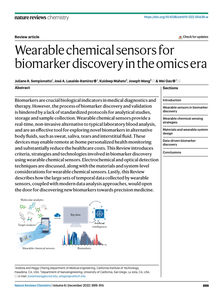 Wearable Chemical Sensors For Biomarker Discovery in The Omics Era | PDF