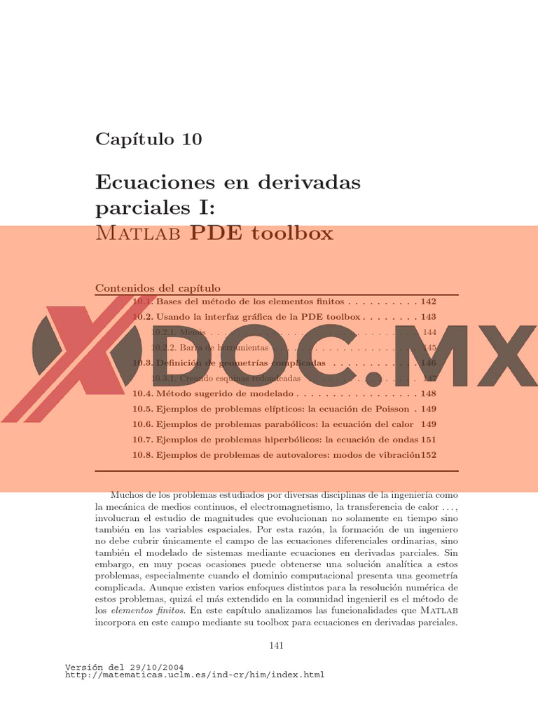 Xdoc - MX Ecuaciones en Derivadas Parciales I Matlab Pde Toolbox | PDF ...