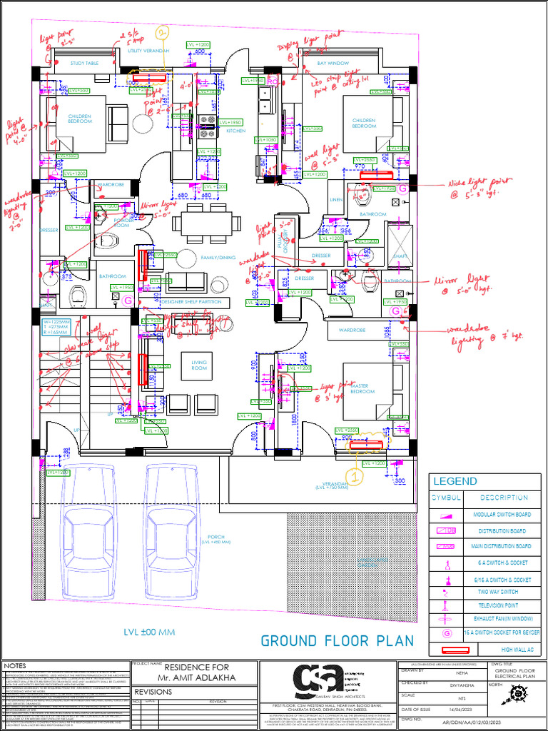Residence For MR Amit Adlakha - GROUND FLOOR ELECTRICAL PLAN | PDF