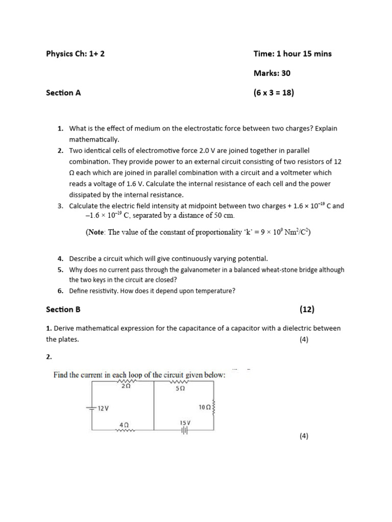 Physics CH 1 + 2 Class 12 | PDF