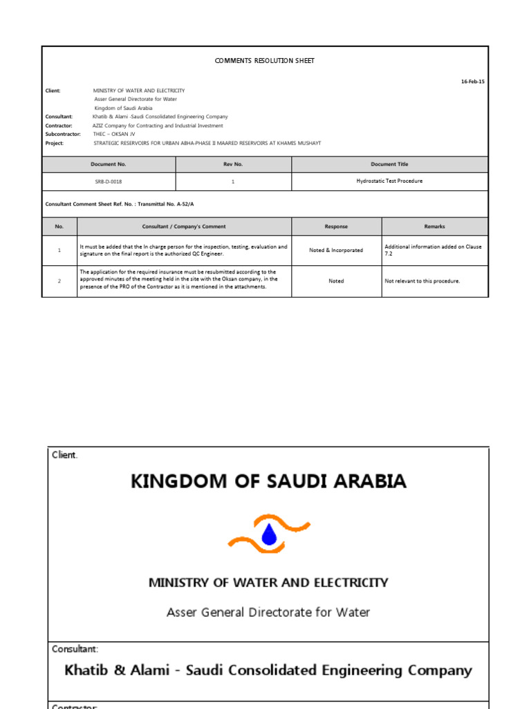 Hydraulic Test Procedure of Tank PDF Quality Assurance Leak