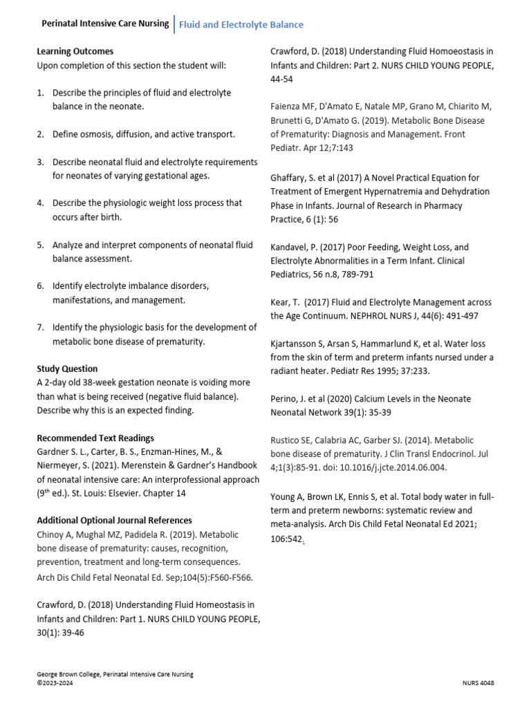 Neonatal Fluid and Electrolyte Balance Guide | PDF