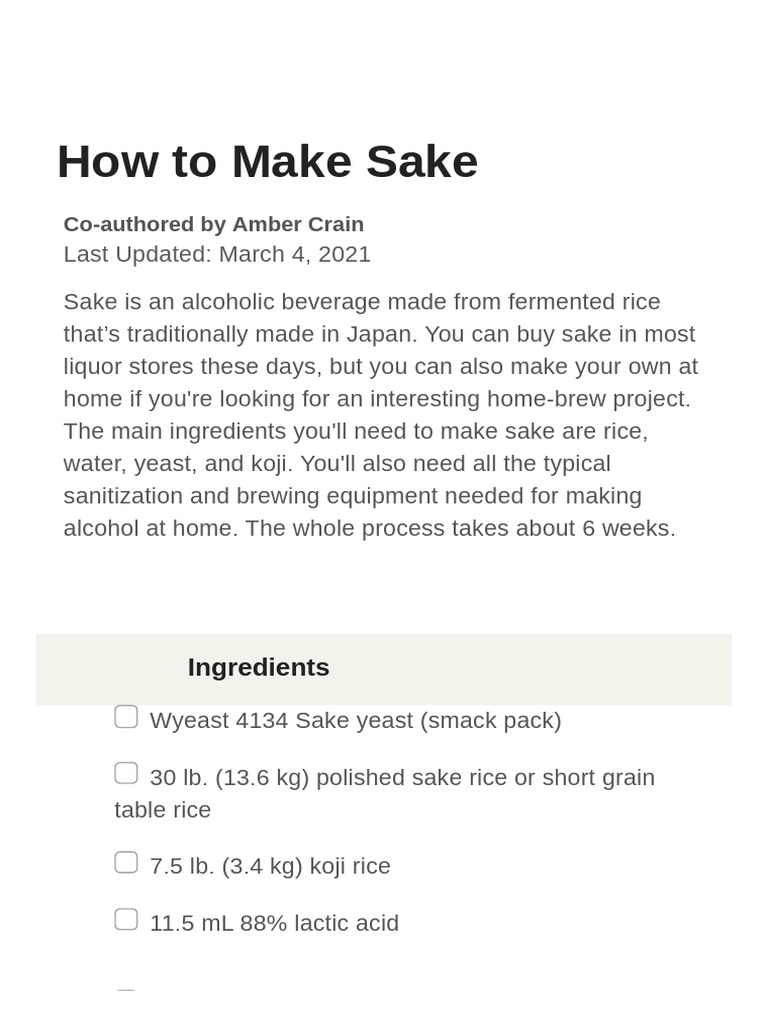 How To Make Sake | PDF | Cooking, Food & Wine | Home & Garden