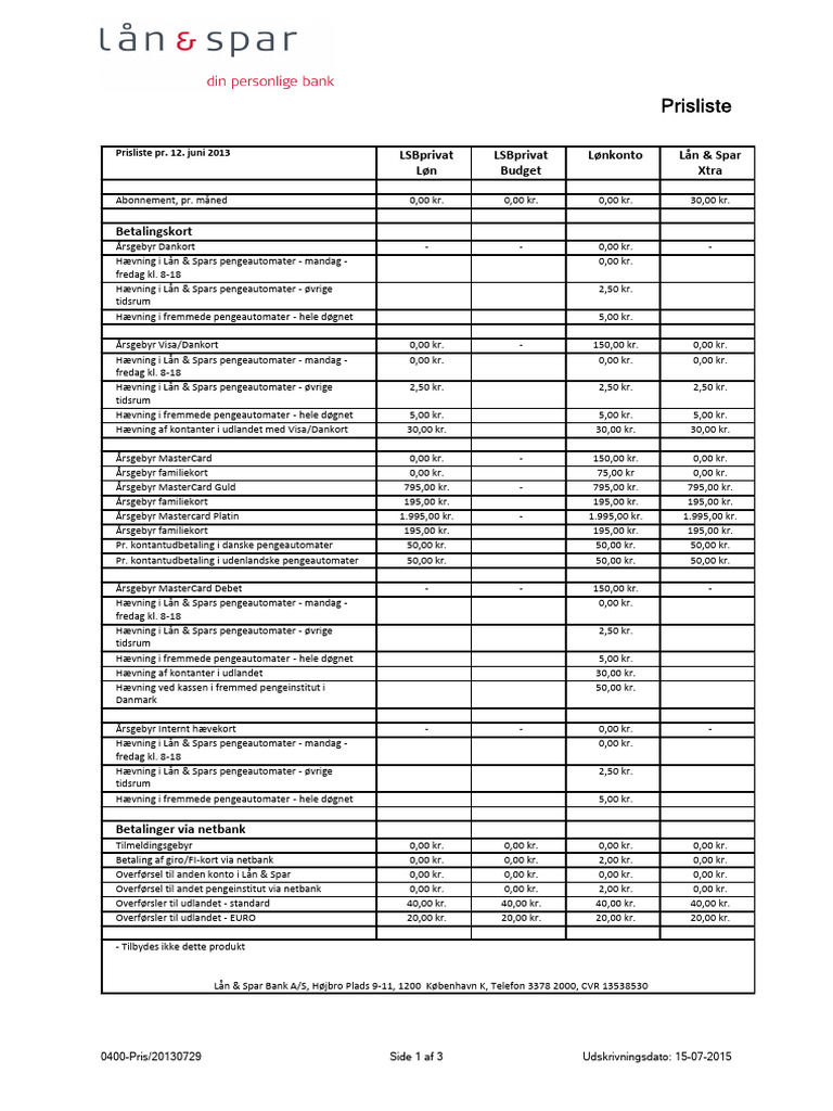 Pris Liste PDF