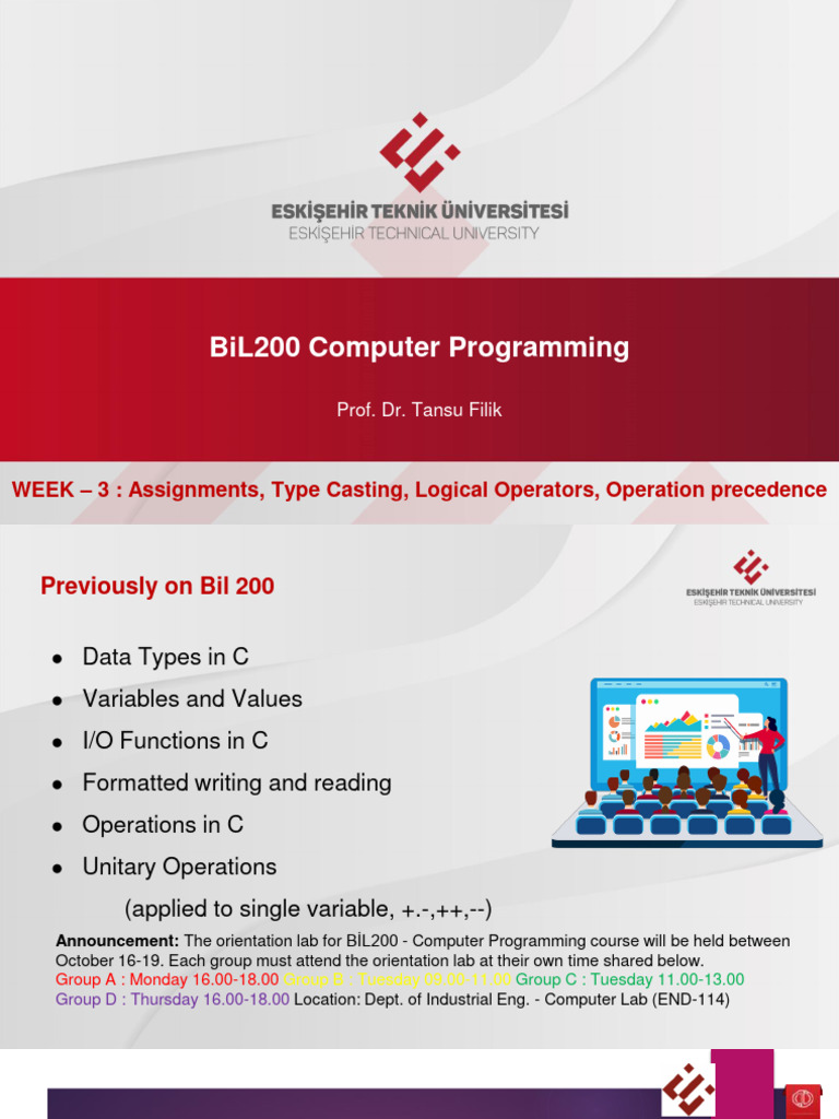 Bil200 Week 3 | PDF | Boolean Data Type | Integer (Computer Science)