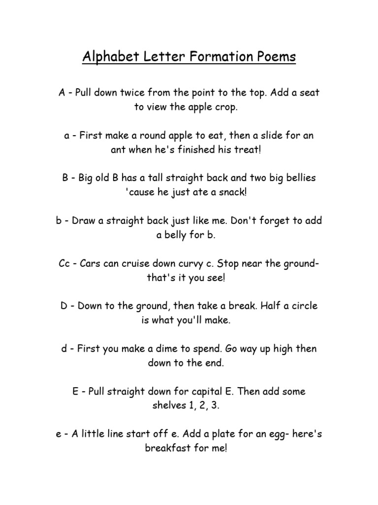 Alphabet Letter Formation Poems PDF | PDF for Alphabet Formation Rhymes Free Printables