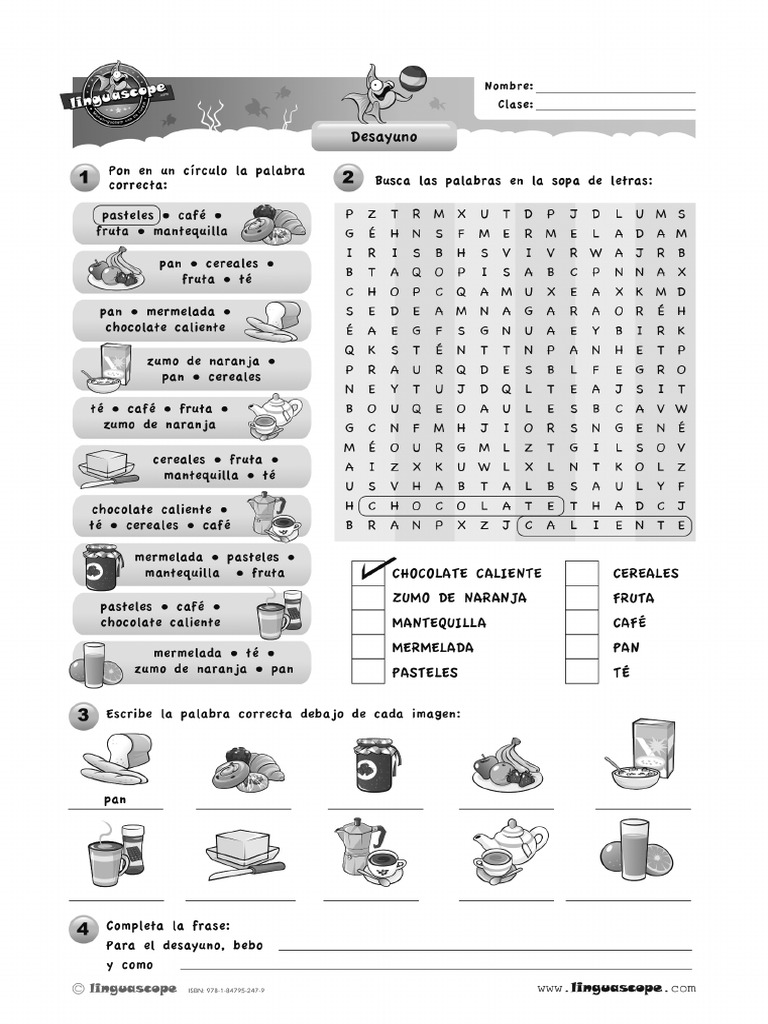 El Desayuno Worksheet Printable