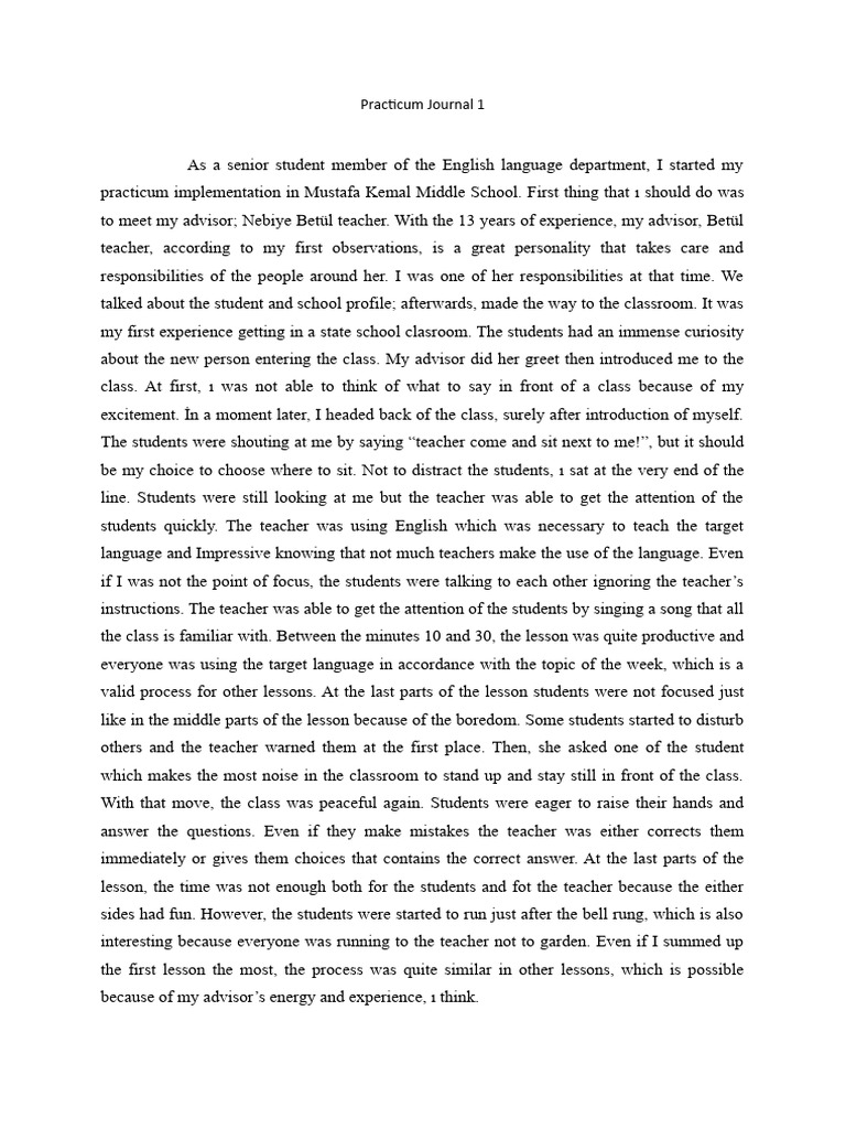 Practicum Journal: First Classroom Experience | PDF | Language Arts ...