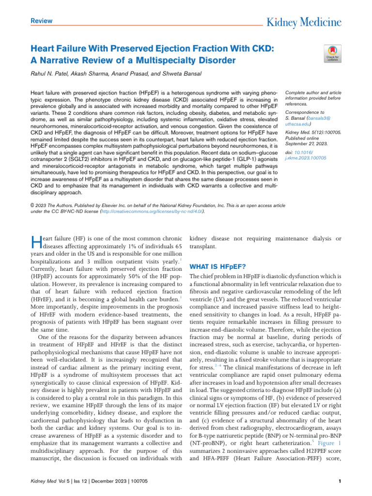 Heart Failure With Preserved Ejection Fraction With CKD | PDF
