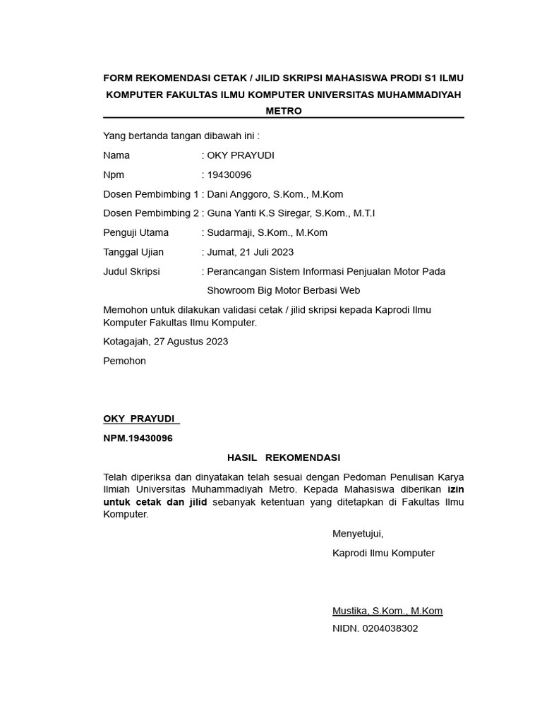 Rekomendasi Jilid Skripsi Ilmu Komputer | PDF
