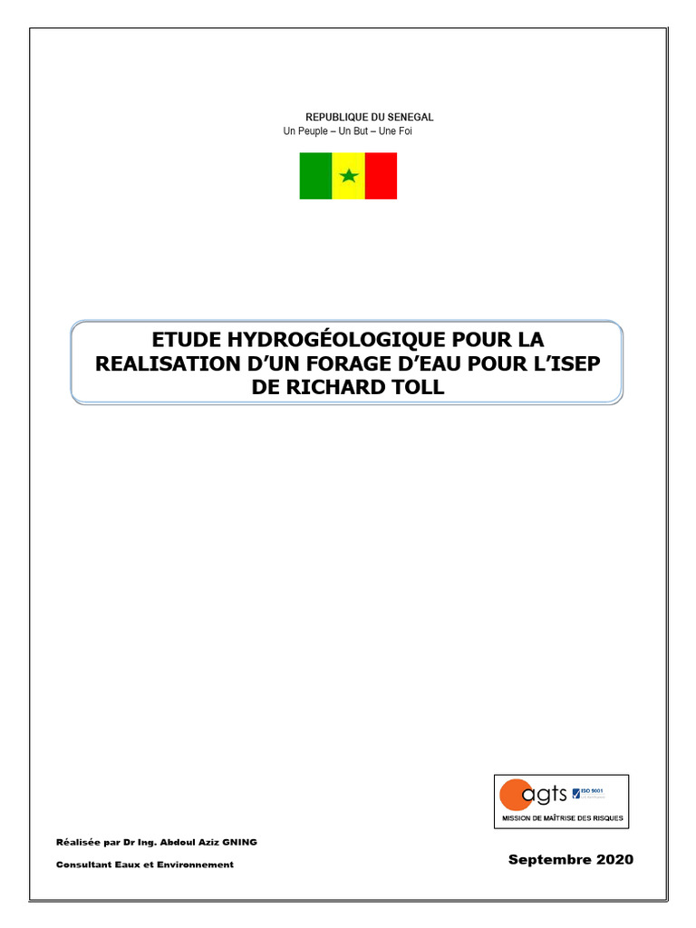 Étude hydrogéologique pour forage ISEP Richard Toll | PDF | Mousson ...