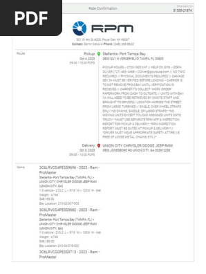 Carrier Rate Confirmation - 31535-21874