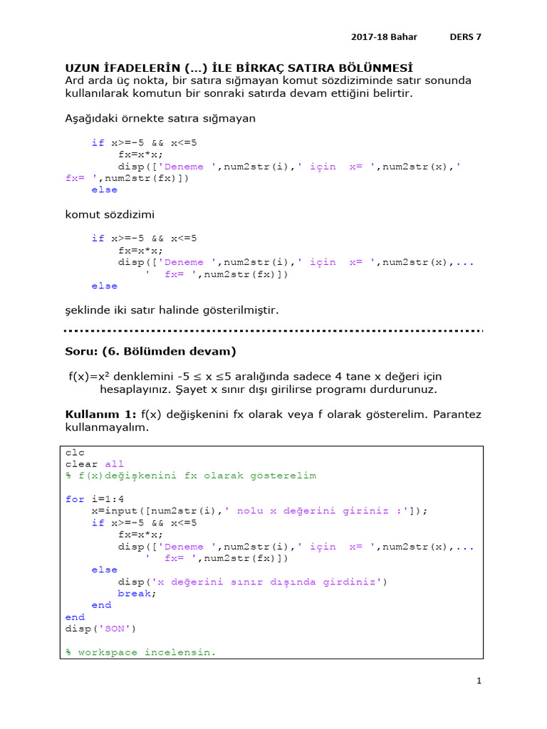 MATLAB Ders - 7 2018 | PDF