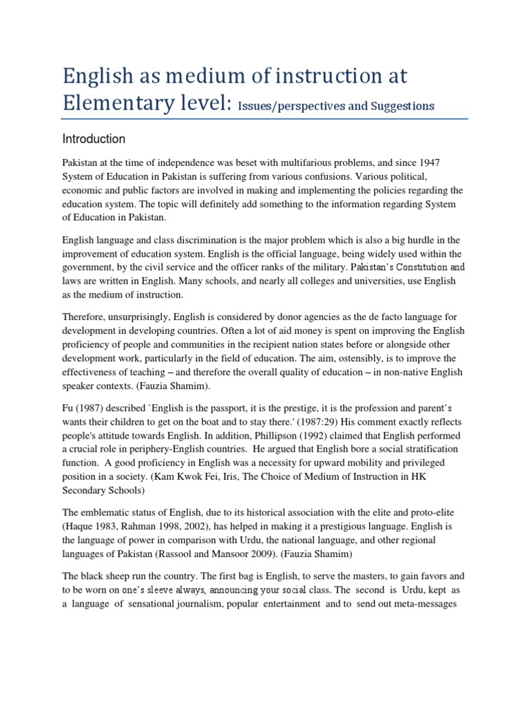 English As Medium Of Instruction Pdf Literacy Teachers