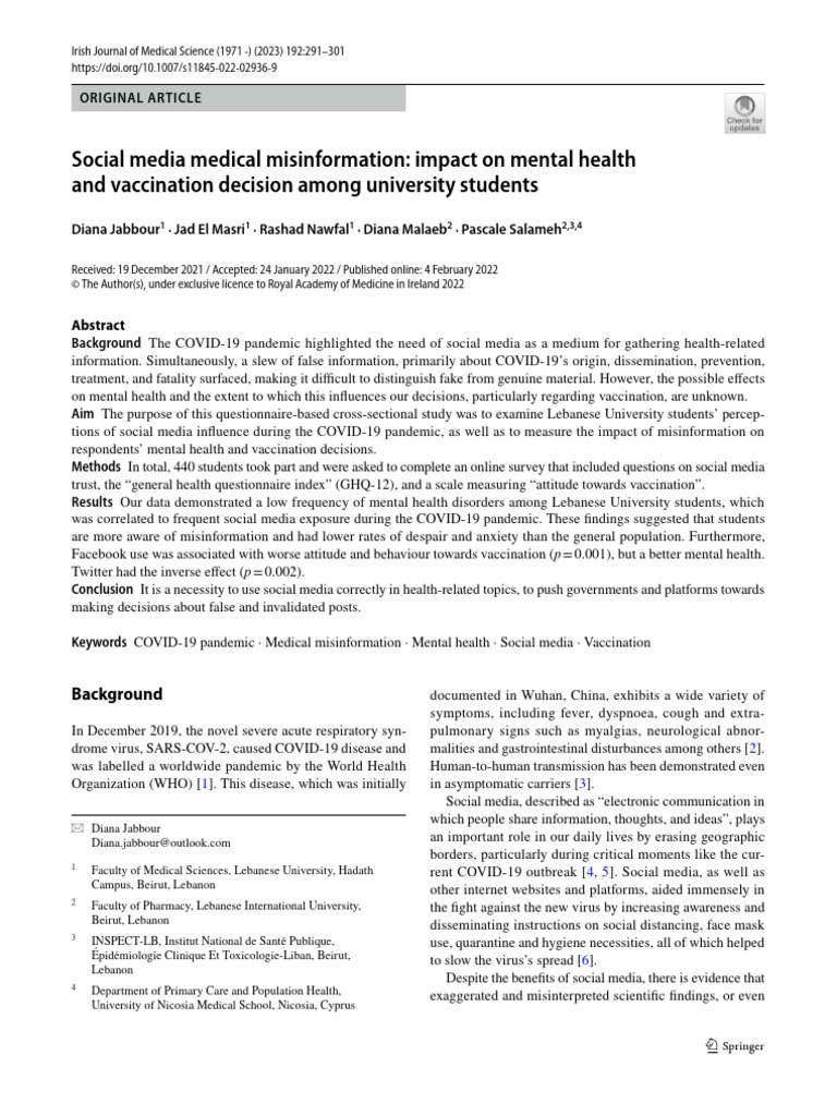 2022 Social Media Medical Misinformation - Impact On Mental Health ...