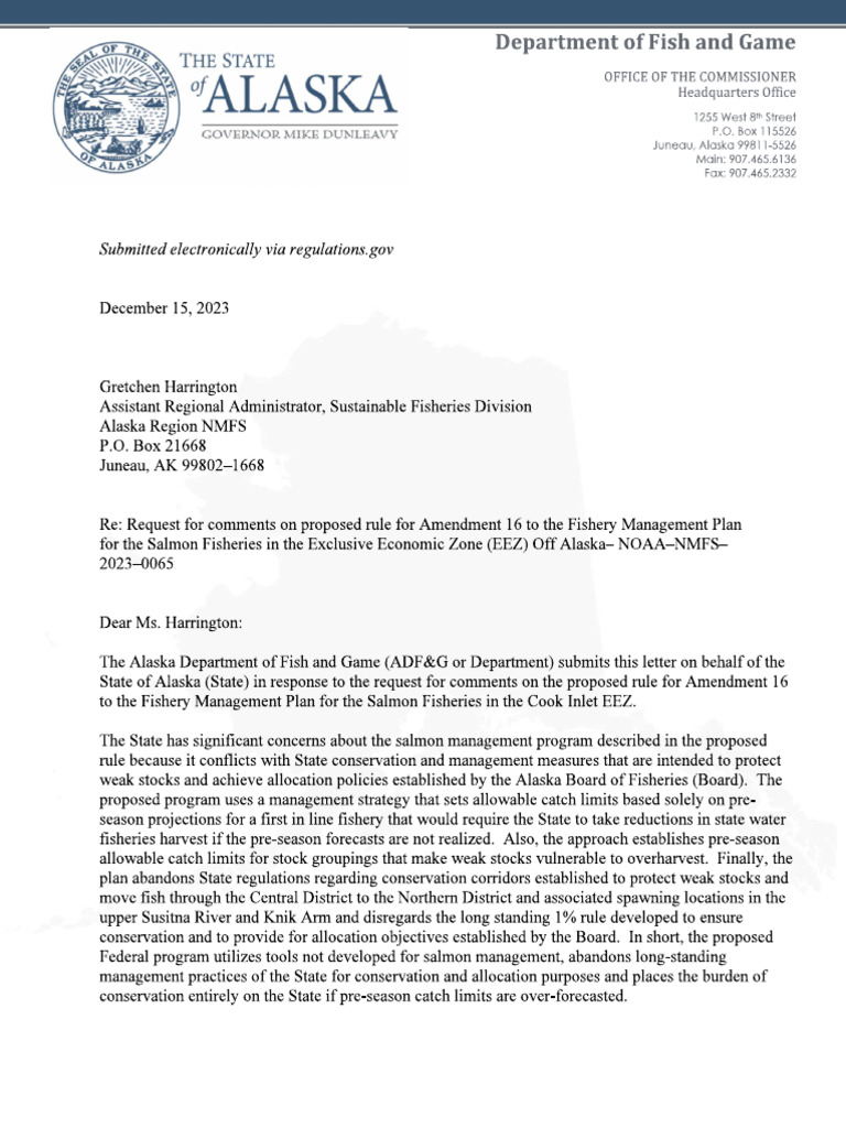 State of Alaska Comments On Cook Inlet EEZ Proposed Rule | PDF