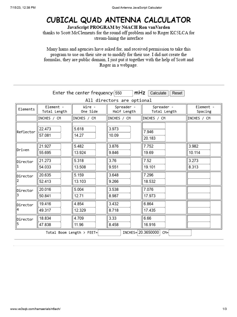 Quad Antenna JavaScript Calculator | PDF
