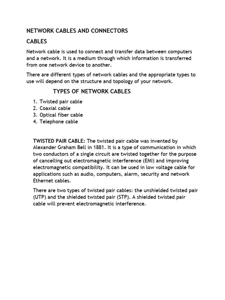 Network Cables and Connectors PDF Coaxial Cable Computer Network