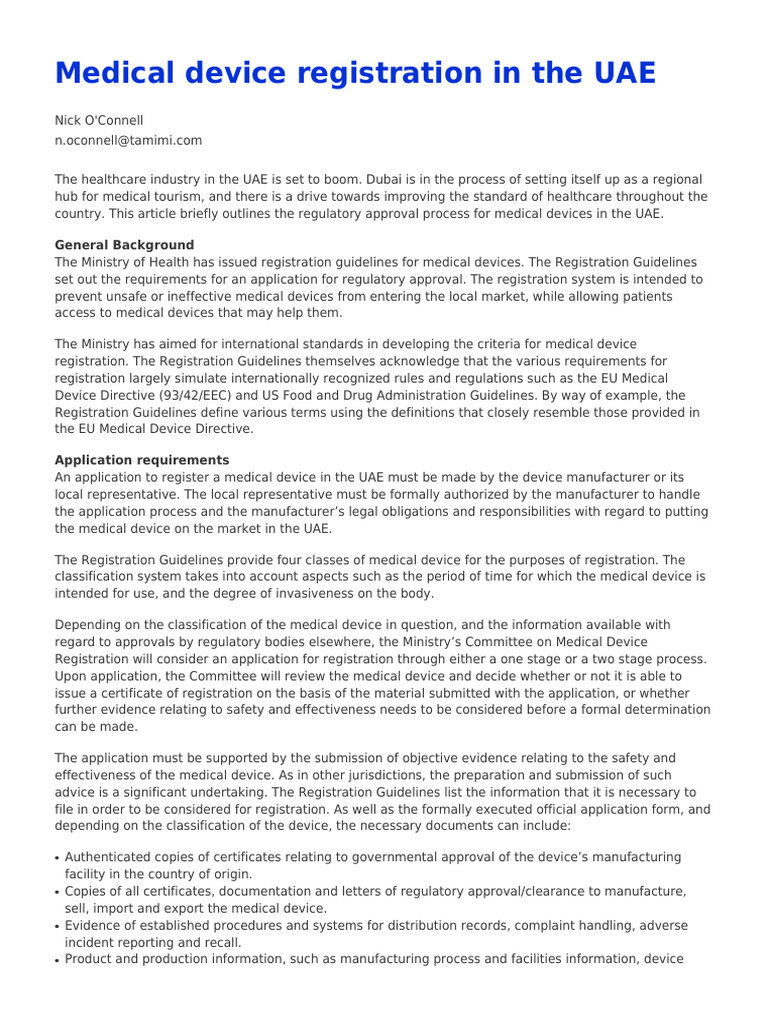 Medical device registration in the UAE PDF