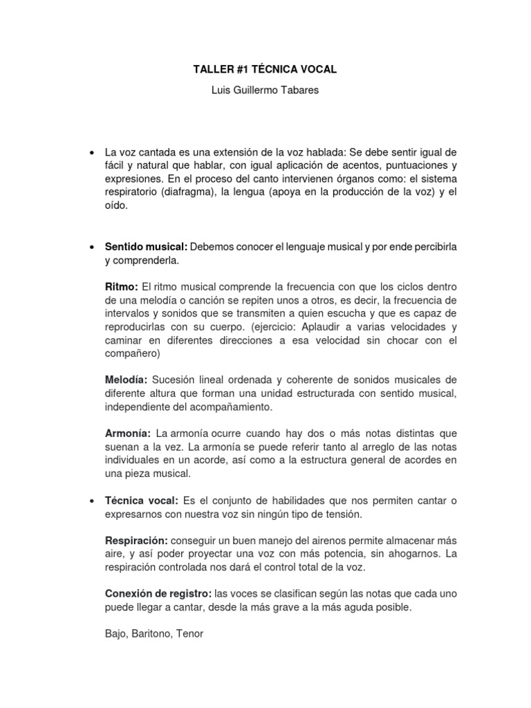 Taller de Técnica Vocal para Cantantes | PDF