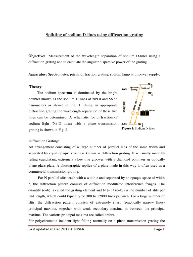 Sodium D-Line Splitting Experiment | PDF