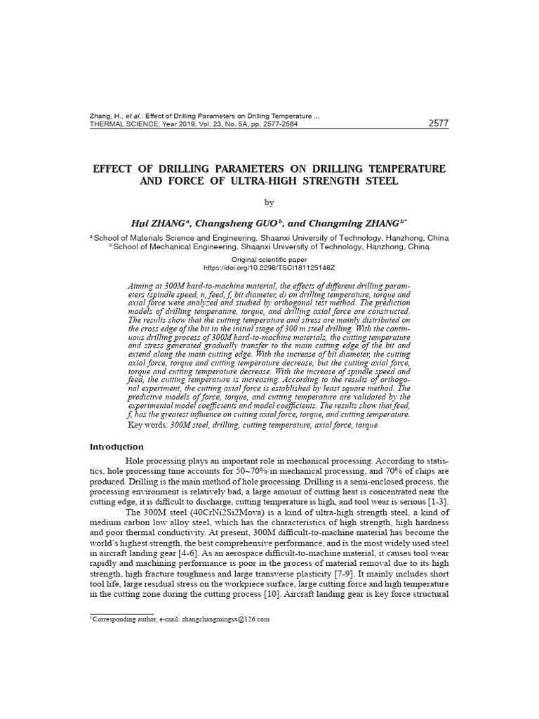 Effect of Drilling Parameters On Drilling Temperature and Force of ...