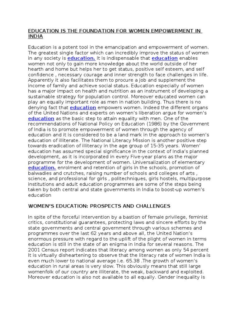 Education Is The Foundation For Women Empowerment in India | PDF | Non ...