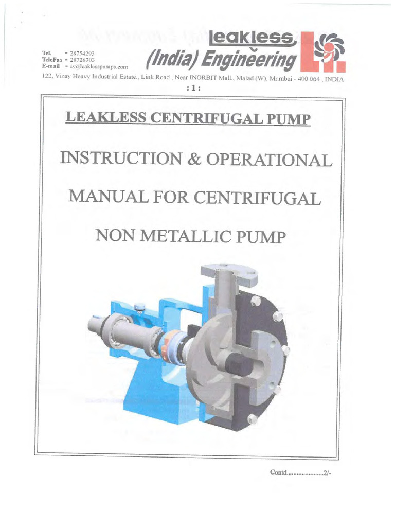 Instruction & Operational Manual For Centrifugal Non Metallic Pump | PDF