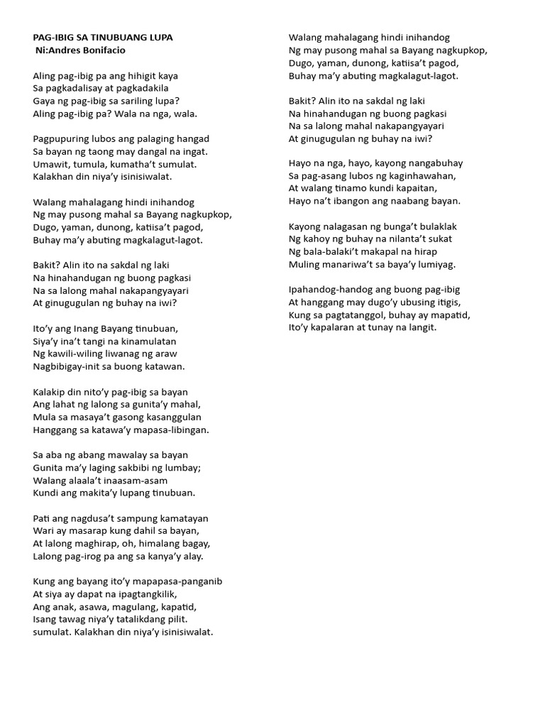 Pag-Ibig Sa Tinubuang Lupa | PDF