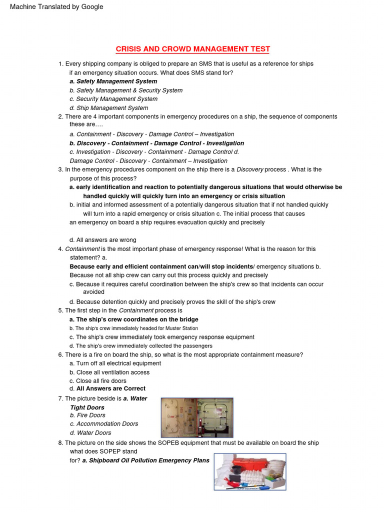 Crisis & Crowd Management Test (Inggris) | PDF | Emergency | Sea Captain
