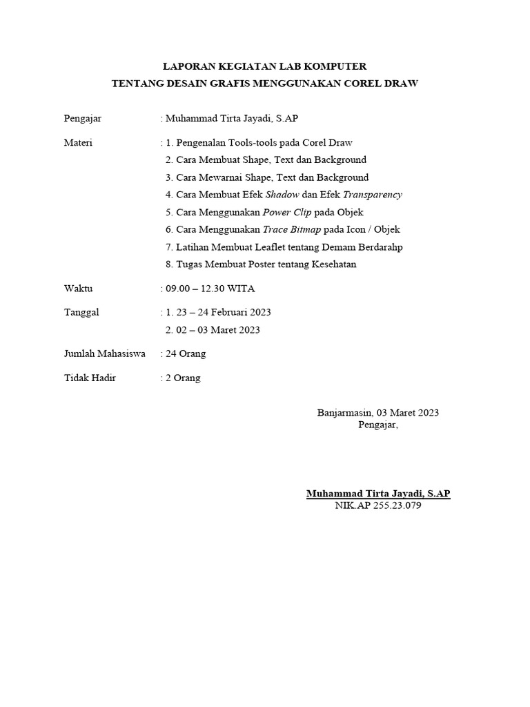 Laporan Kegiatan Lab Komputer PDF