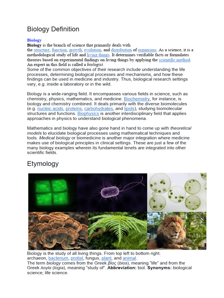 Biology Definition PDF