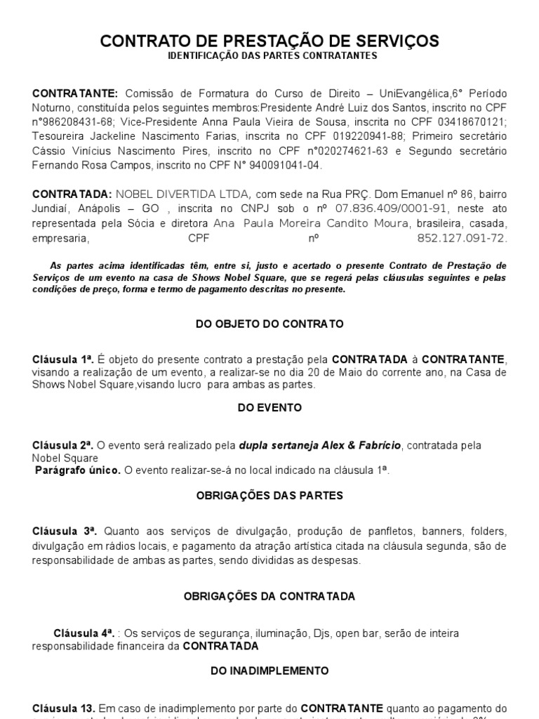 CONTRATO DE PRESTAÇÃO DE SERVIÇOS