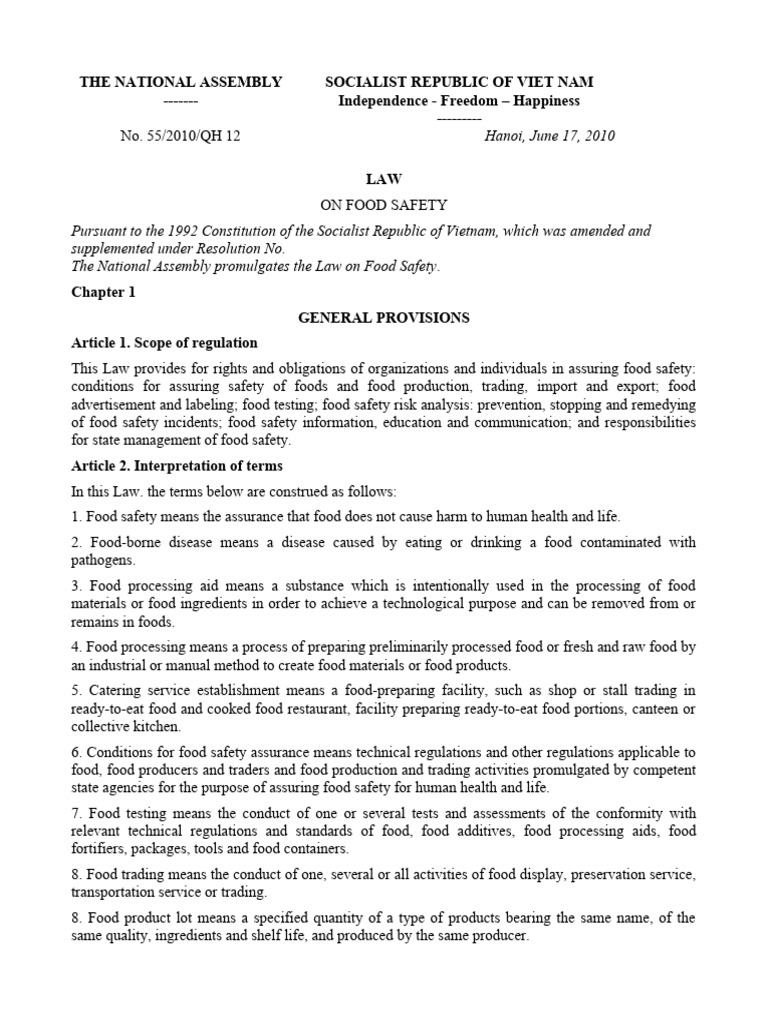 Vietnam Food Safety Law Overview | PDF | Food Safety | Safety