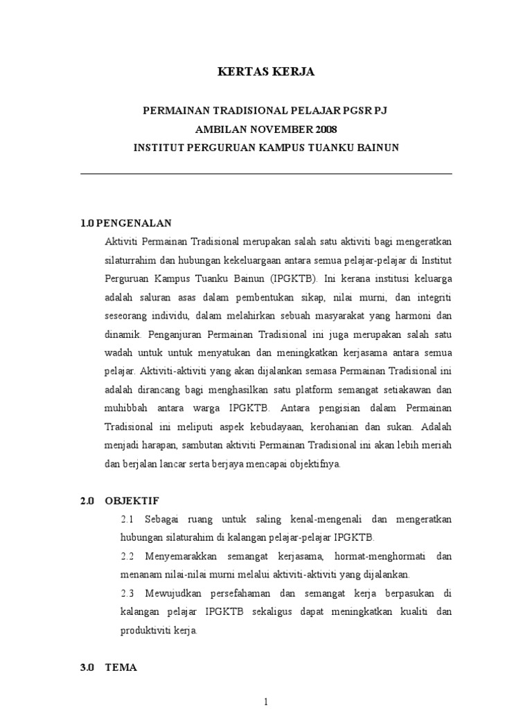 Kertas Kerja Permainan Tradisional